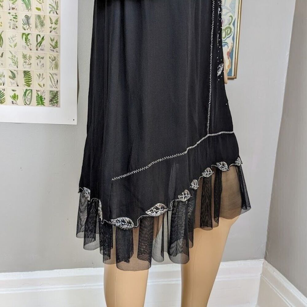 Vintage 90s y2k Sue Wong Silk Midi Dress Silver Beaded Dark Fairycore Size 6 - Picture 8 of 12